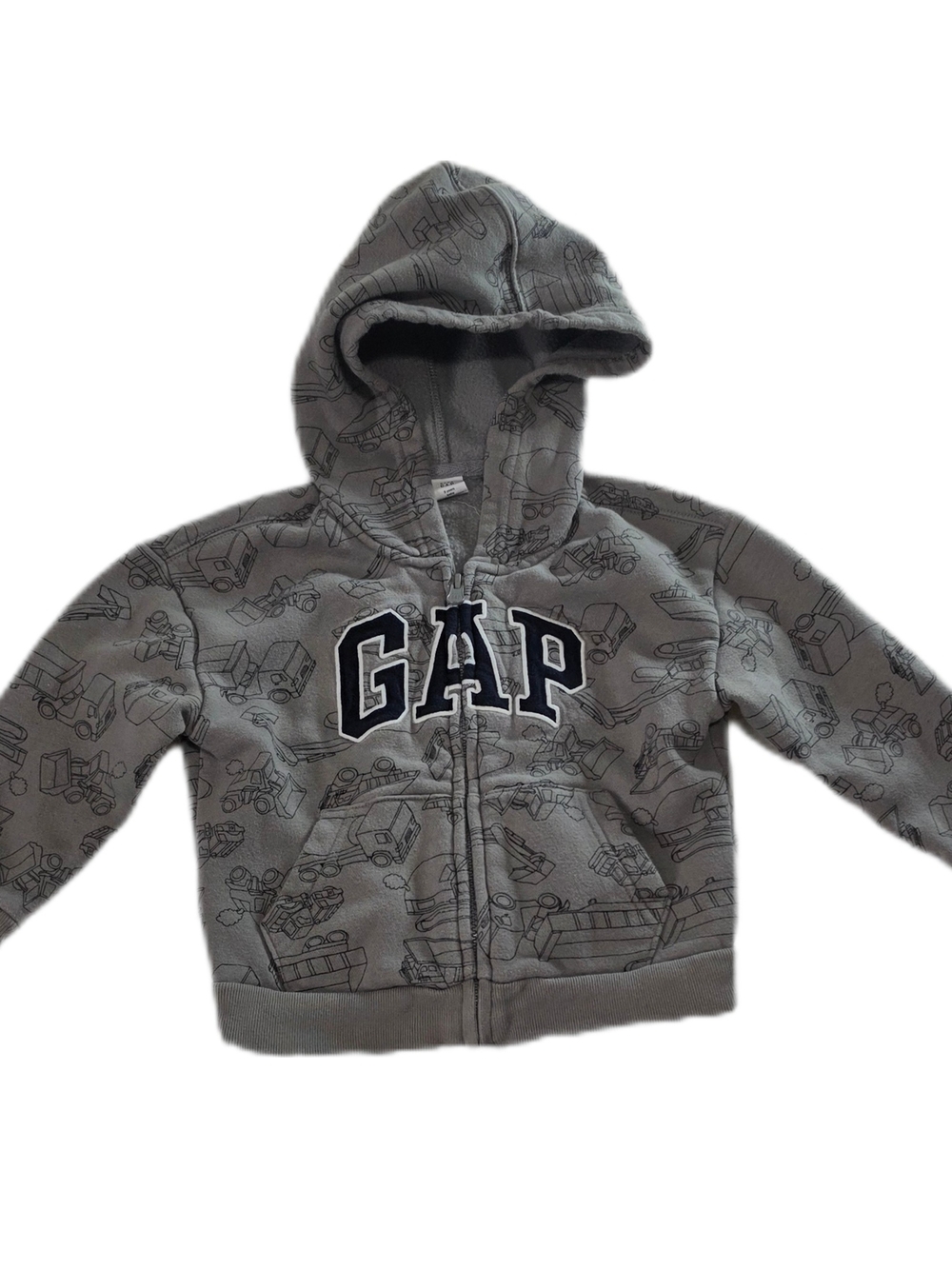Baby GAP Gray Hooded Zip Sweatshirt with Vehicle Print